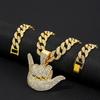 Alloy Full Diamond Lucky Gesture Pendant Personalized Male Hip Hop Cuban Chain Texture Finger Frame Necklace