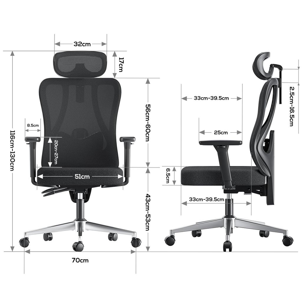 HBADA P3 Office Chair Desk Chair Chair 3D Armrest 3D Headrest Lower Back Pain Lumbar Support High Back Mesh Approximately 145 Degree Reclining