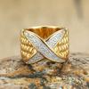 Luxury Retro Diamond X-Shaped Ring: Stainless Steel, Square Pattern, Fashionable & Versatile