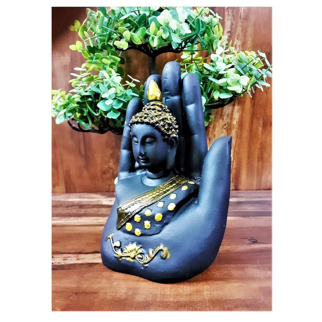 Black Palm Gautam Buddha Statue for Home Decoration Hand Buddha Statue for Living Room Garden Budh Showpiece