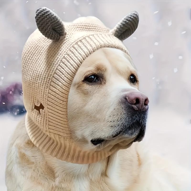[Noise Protection Dog Hat] Warm Noise Protection Knitted Dog Hat, Quiet Dog Ears | Orange, Suitable for Medium To Large Pets, Winter Cap for Dogs
