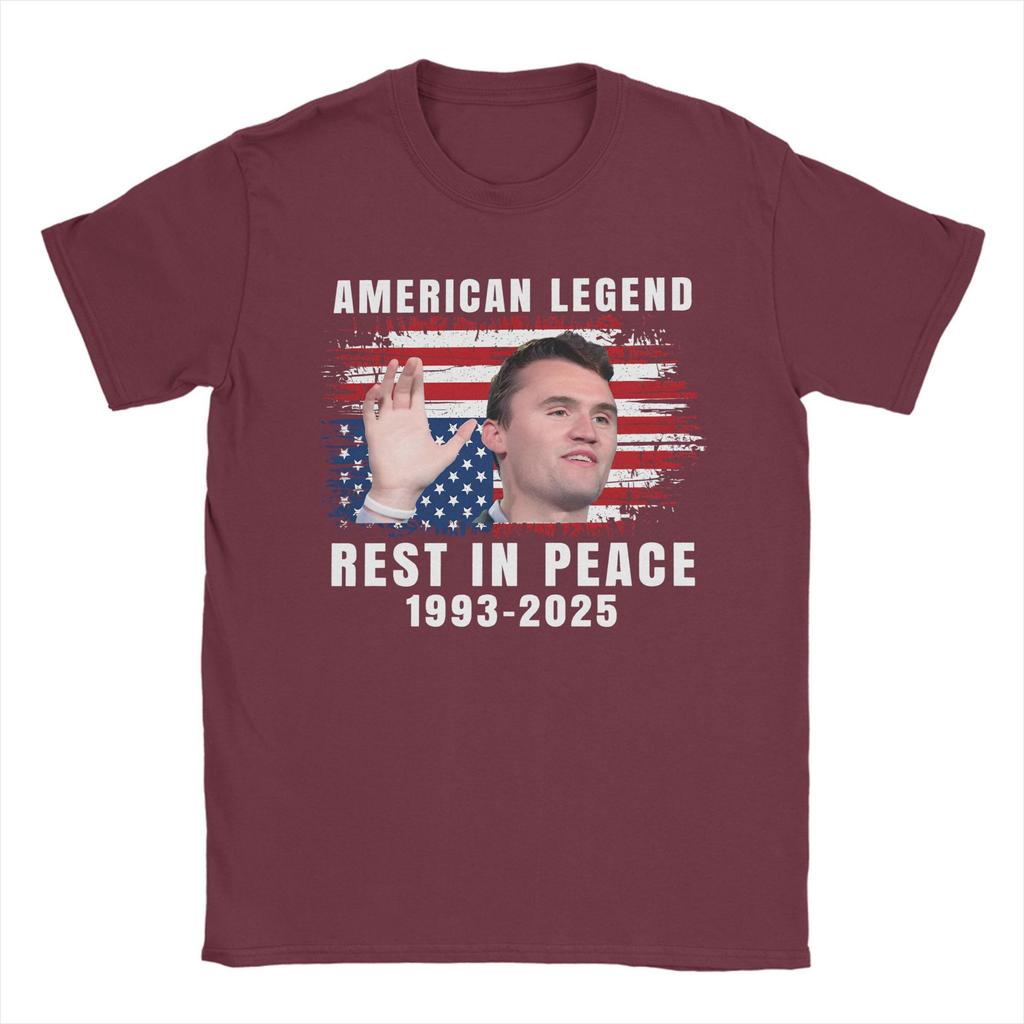 Fashion Rest In Peace Charlie Kirk American Flag TShirts for Men Round Collar Cotton T Shirts Short Sleeve Tee Shirt Adult Tops