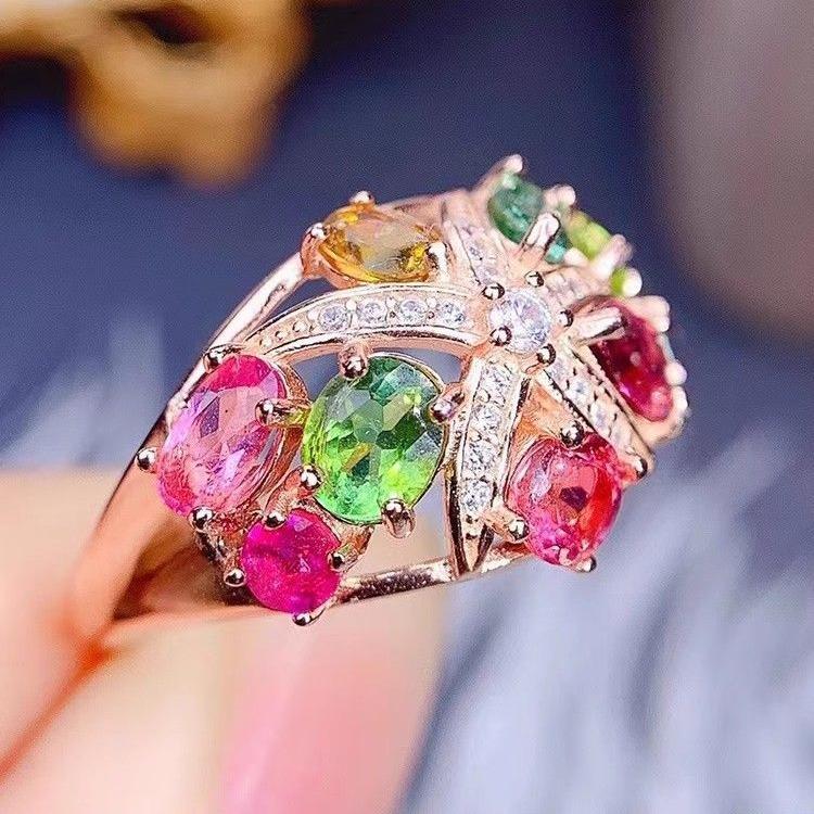 Creative Design Diamond Studded Candy Colored Gemstone Rings for Women Fashion Water Droplet Flower Ring Wedding Jewelry Gift