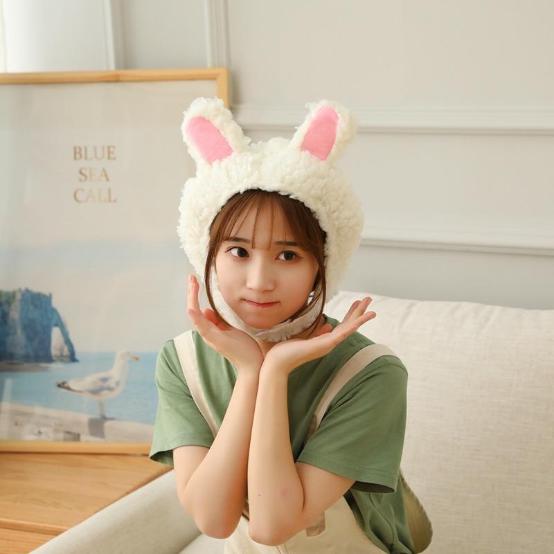 Lamb wool short rabbit ear hat, plush hood photo props photo props cartoon hood
