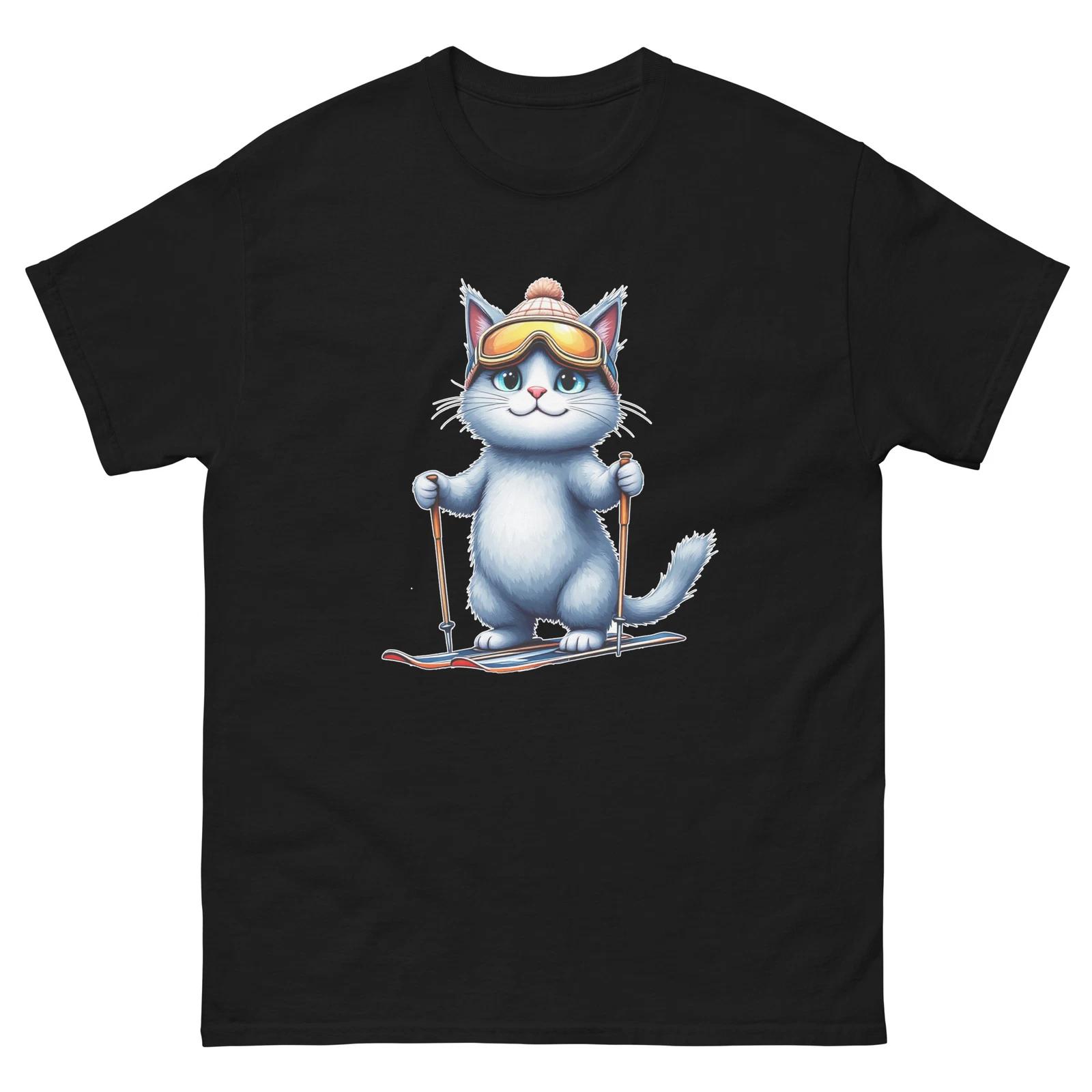 Russian Blue Cat Skiing Fun Ski Skier Shirt T-Shirt 2XL
