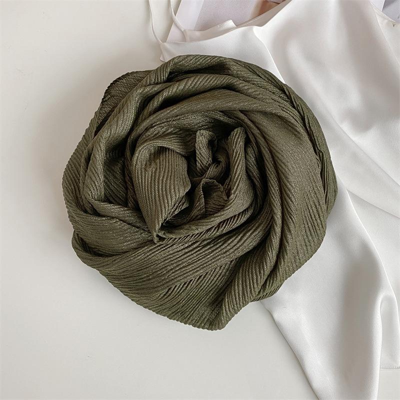 Japanese Pleated Solid Color Cotton and Linen Scarf for Women Retro Literary Travel Sun Protection Soft Gauze Shawl Contrasting Edge Scarf