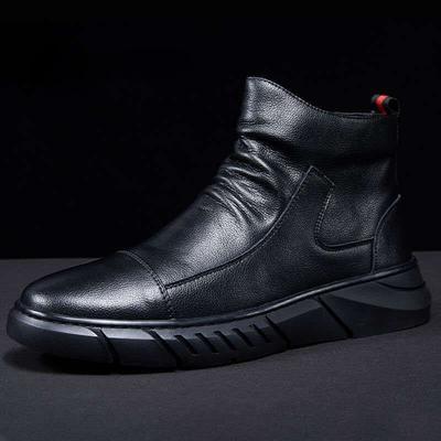 Men Chelsea Boots Slip-on Waterproof Ankle Boots Retro Black Men Fashion Boots Motorcycle Shoes Plus Size 44