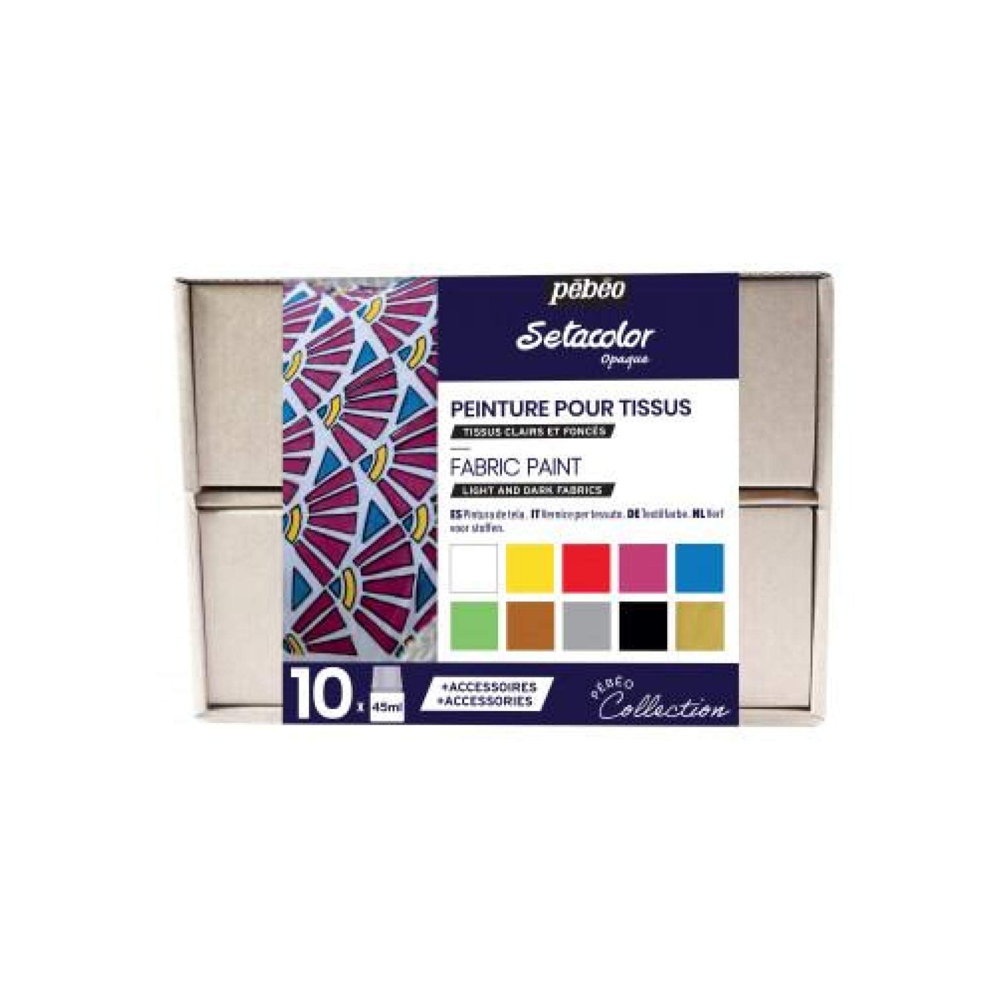 

Pebeo Fabric Paint Seta Color Opaque Color for Painting on Dark Colored Fabrics 45ml x 10 Colors Accessories Atelier Collection +