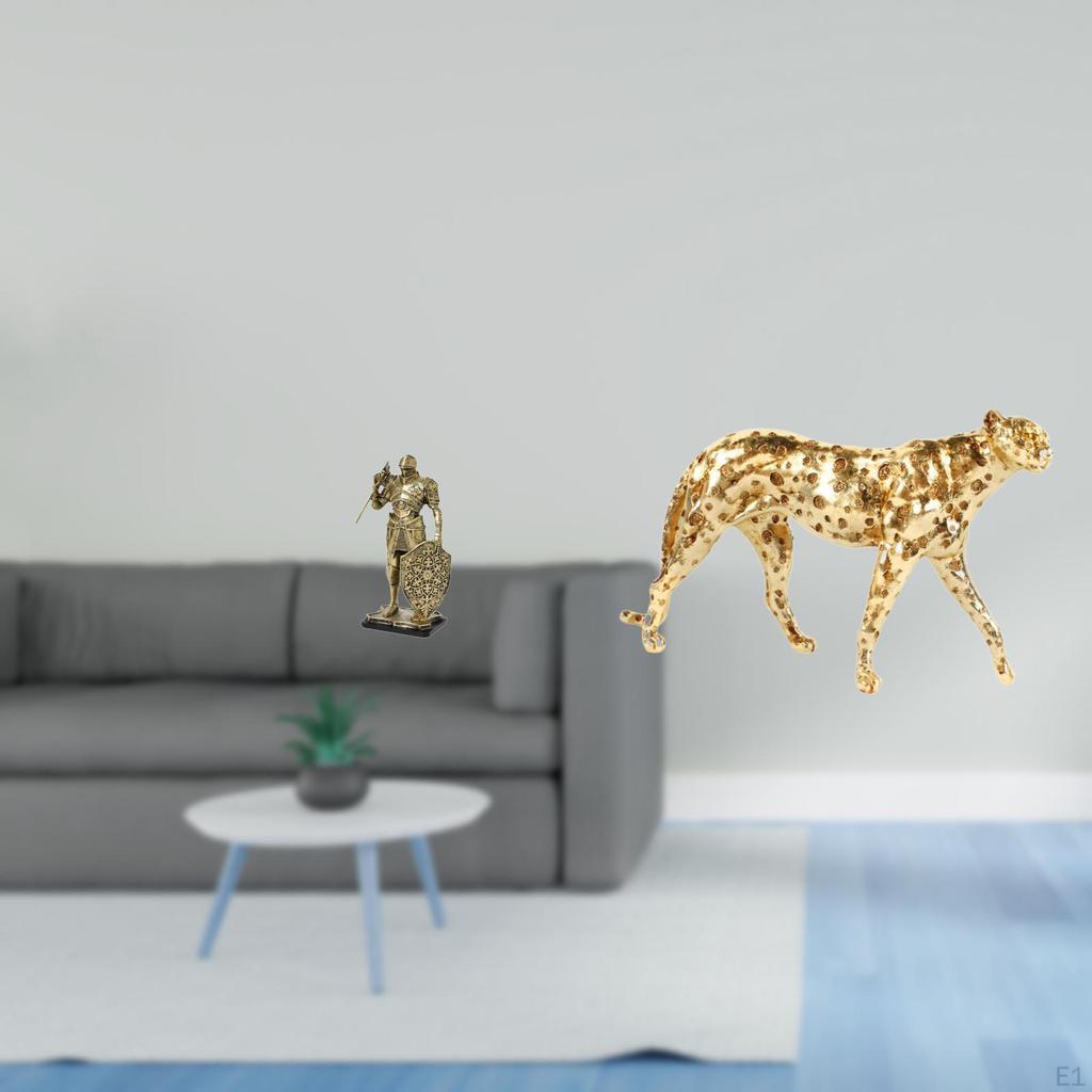 Nordic Resin Knight And Gold Cheetah Figurine Abstract Animal Sculpture Art Ornament for Desk