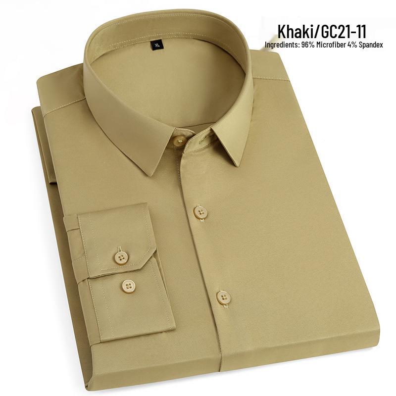 Pánská košile s dlouhým rukávem nežehlivá - Přizpůsobitelné logo, Ležérní jednobarevná pro práci a podnikání