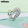 WOSTU 925 Silver Pink Love Heart Charms Bead Infinite Love Pendant Fit Bracelet Valentine Jewelry Mother's Day Gift