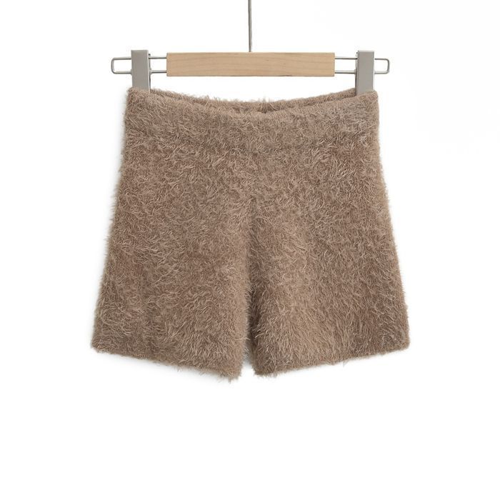 Woman Sexy Shorts Furry Casual Slim Shorts Women's Autumn Winter High Waist Stretch Knit Shorts