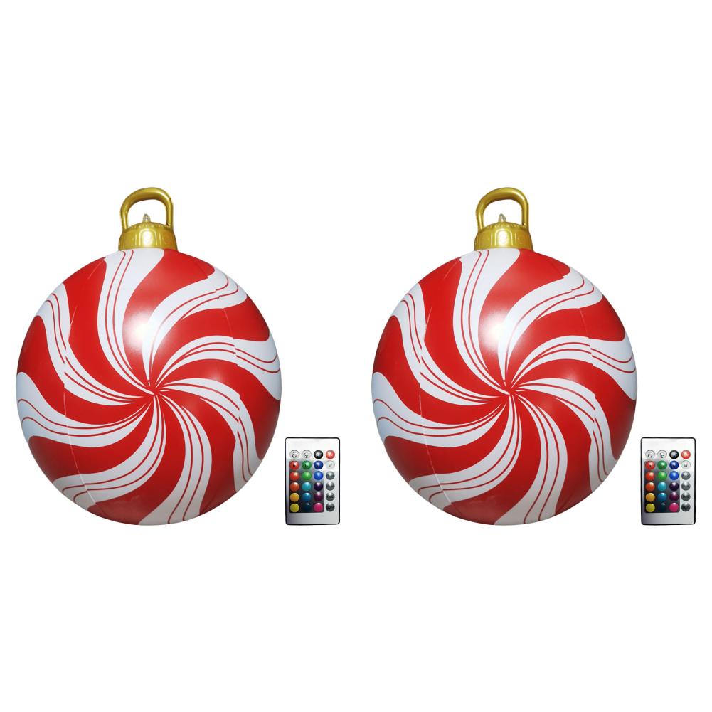 24 Inch Light Up PVC Inflatable Christmas Ball New Years Christmas Ornaments with Light and Remote Holiday Yard Lawn Porch Decor