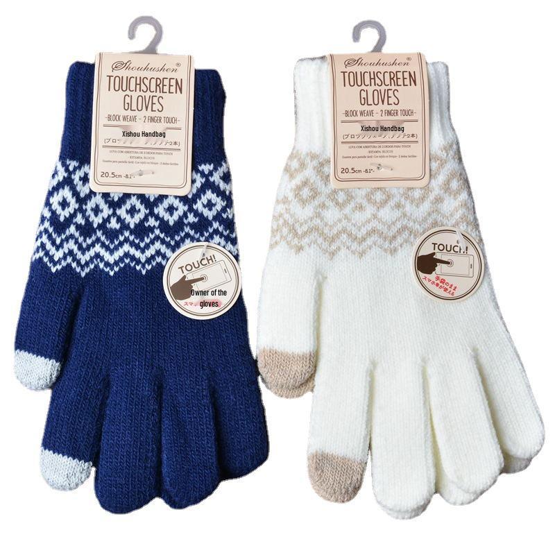 Women's Touchscreen Wool-Blend Jacquard Gloves - Winter Warmth