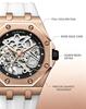 KINYUED Octagonal Hollow Skeleton Watch Men Rose Gold White Silicone Band Sports Luxury Waterproof Quartz Wristwatch Gift