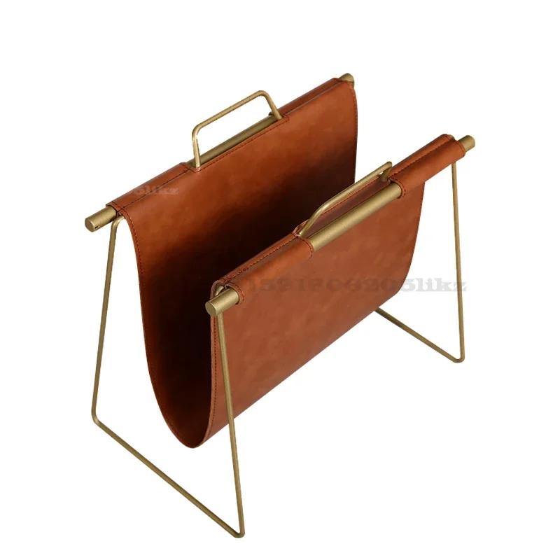 Portariviste in Metallo Dorato, Doppio Strato, Libreria in Ecopelle, Organizzatore per Documenti e Libri, Supporto Nordico, Elegante Organizzazione per Ufficio