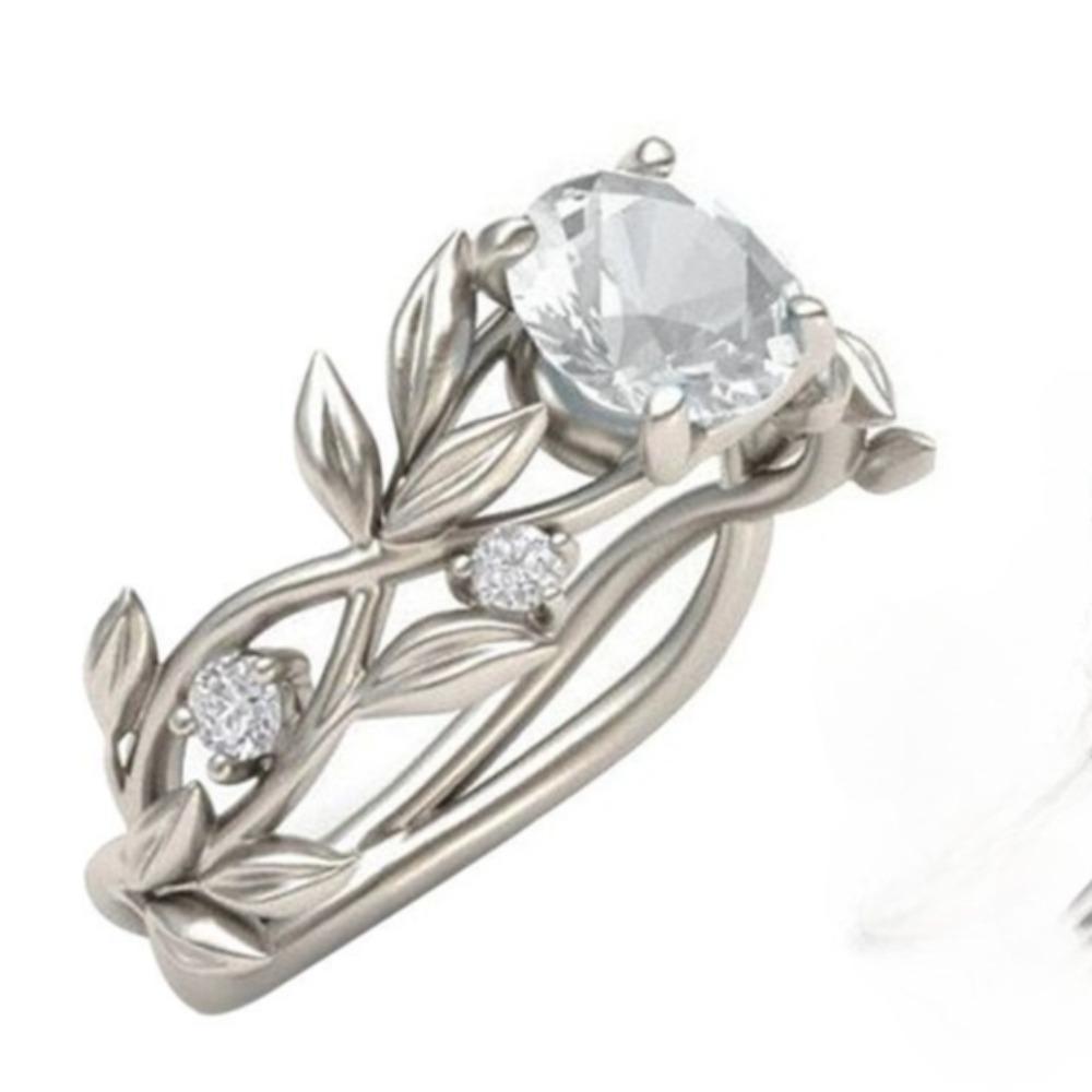 

Elegant Princess Olive Leaf Engagement Ring Set with Diamond and Blue Zircon for Women no. 6 белый