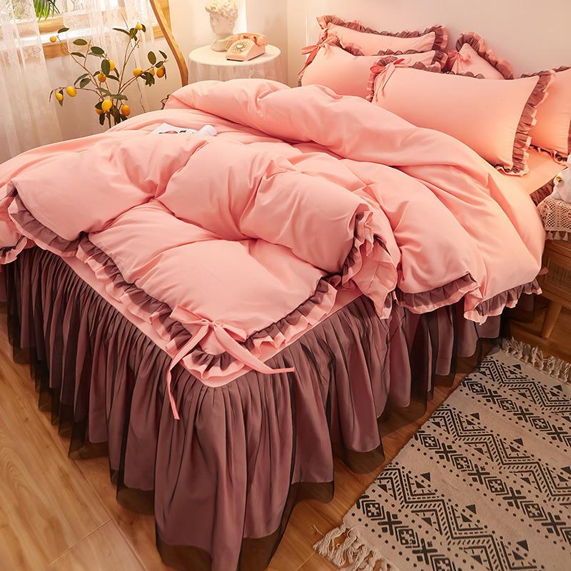 Black Lace Princess Style Bed Skirt Set - Bestseller 4-Piece for 1.5/1.8m Beds