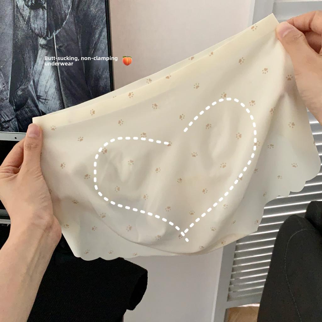 Ladies Summer Cat Footprints Print Ice Leather Quick Drying Peach Hip Non Hip Hip Mid Low Waisted Briefs