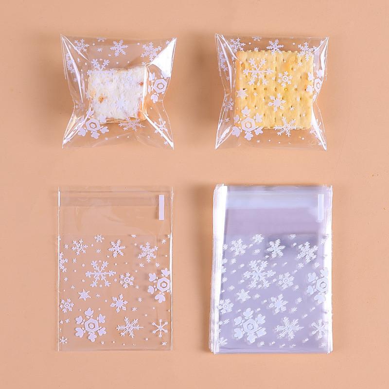 100Pcs 7x7+3cm Small Plastic Cartoon Self-Adhesive Bakery Packaging Cookie Snack Candy Bags Xmas Party Gift