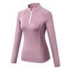 Women's Quick-Dry Long Sleeve Bodycon Sports Yoga Top with Half-Zip and Stand-Up Collar.