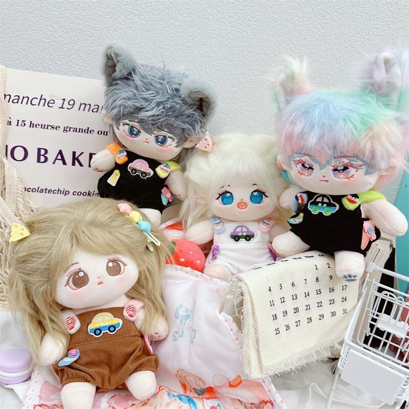 20cm Cotton Doll Plush Toy With Interchangeable Outfits White Car Overalls