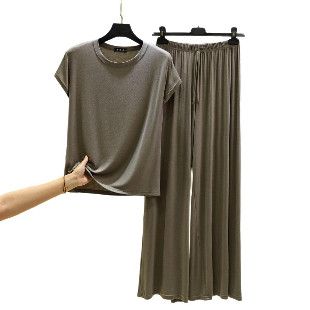 Plus Size Modal Pajama Set: Short Sleeve T-Shirt & Long Casual Pants