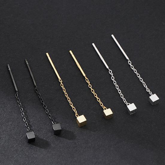 Women Small Geometric Cube Long Dangle Chain Earrings Party Jewelry