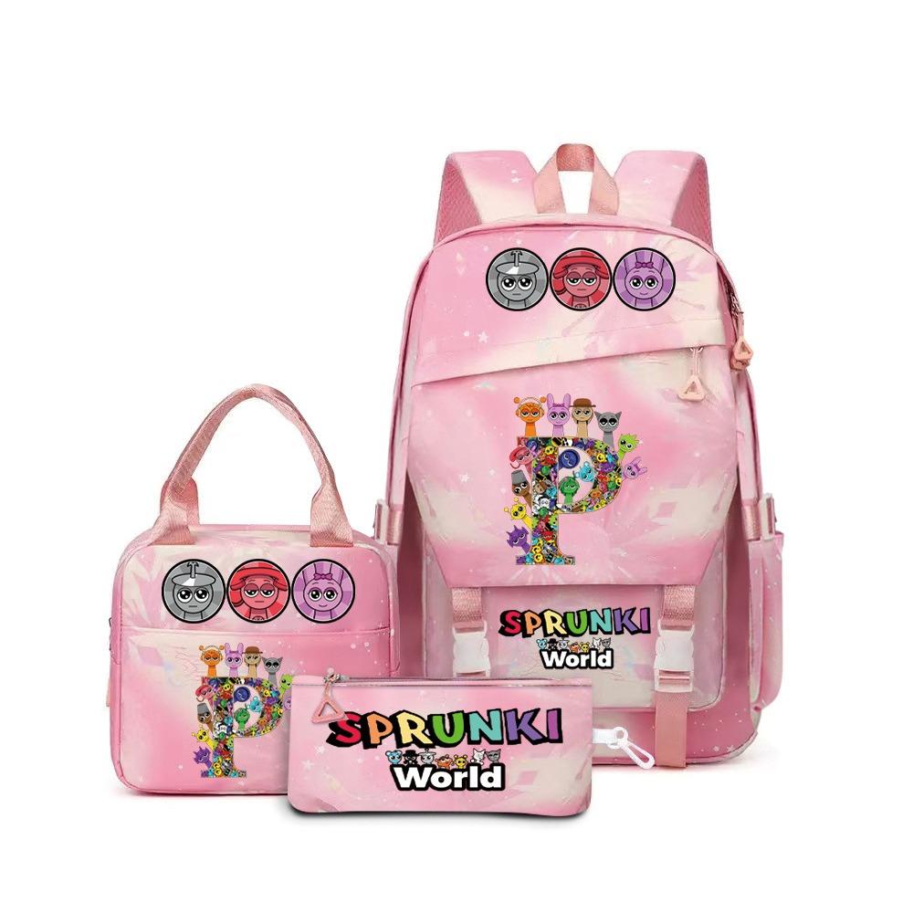 Popular Rhythm Box Sprunki Music Game School Bag Backpack Pencil Bag Three-piece Student Backpack D