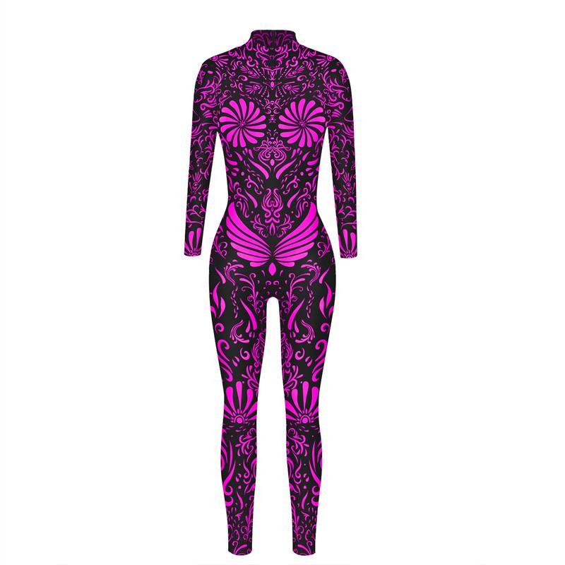 Woman Burnning Man Festival Outfit Female Party Catsuit Zentai Bodysuits Pink Green Print Costume Carnival Jumpsuit