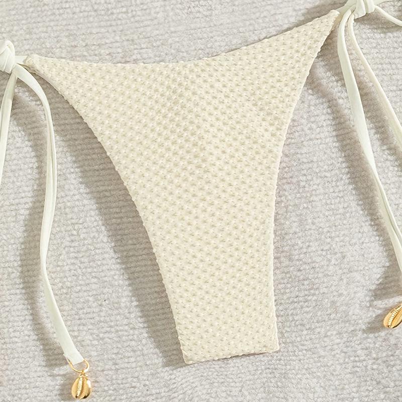 2025 Women's Sexy Solid Color Swimsuit: Shell Tie-Up Bikini for Beach and Hot Springs