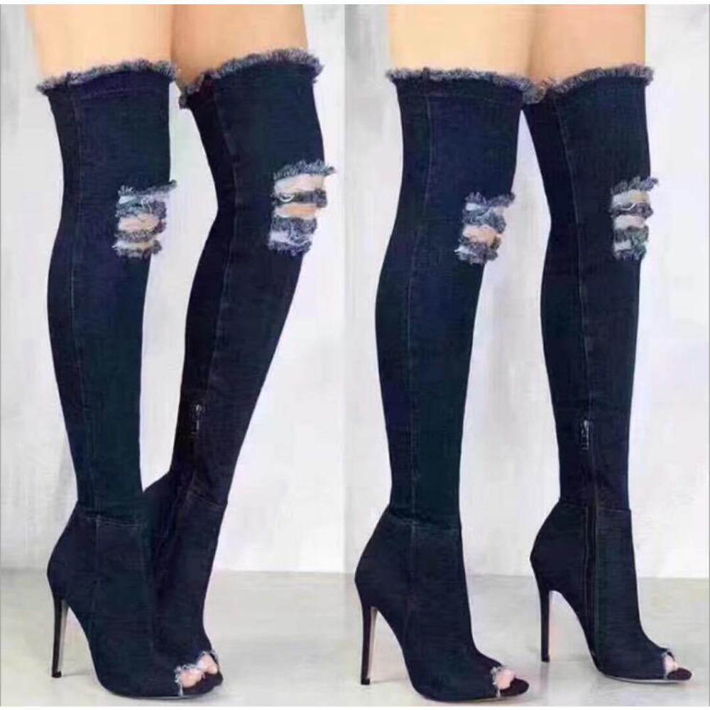 Boots Women Thigh High Boots  Winter Women Boots High Heels Women Shoes Tassel Jean Boot Ladies Shoes Good Service Zo0