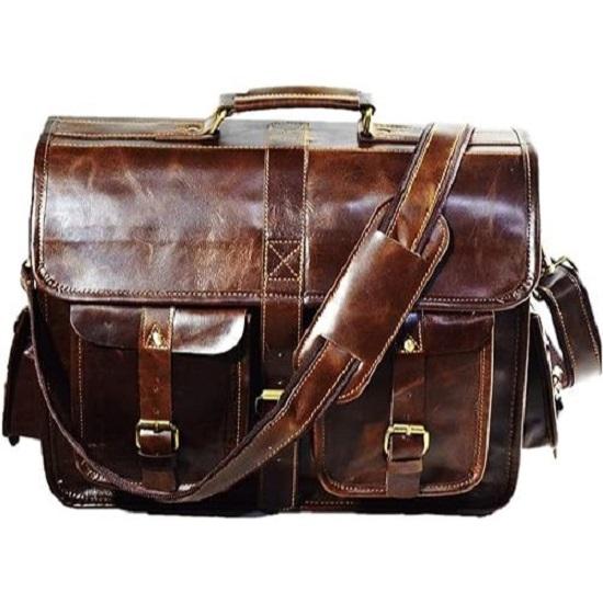 16 inch Leather Messenger Bag Brown Vintage Satchel Genuine Laptop Computer Office Shoulder Handmade Briefcase for Men