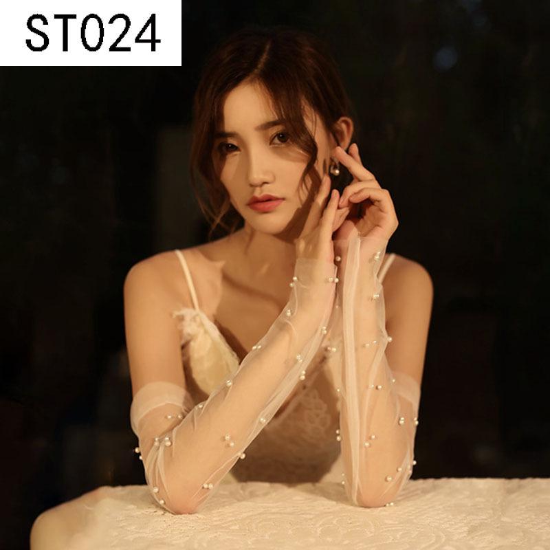 Lace Pearl Satin Bridal Gloves - Short Wedding Photo Accessory