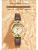 Gedi Retro-Style Women's Thin Quartz Watch with Cloth Pattern and Genuine Leather Strap