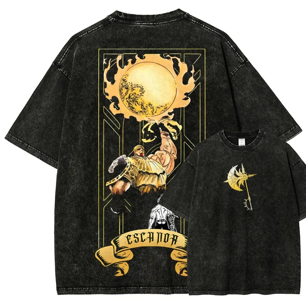 

Japan Hotblooed Anime Seven Deadly Sins Escanor Graphic Print Tshirt Unisex Women Fashion Vintage Washed Cotton Tee Oversized Top S