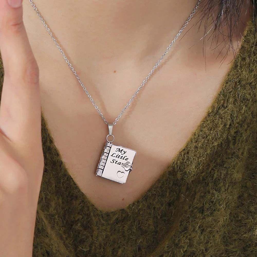 Stainless Steel Opening Book Pendant Titanium Steel Girls Text Locket  Collarbone Chain