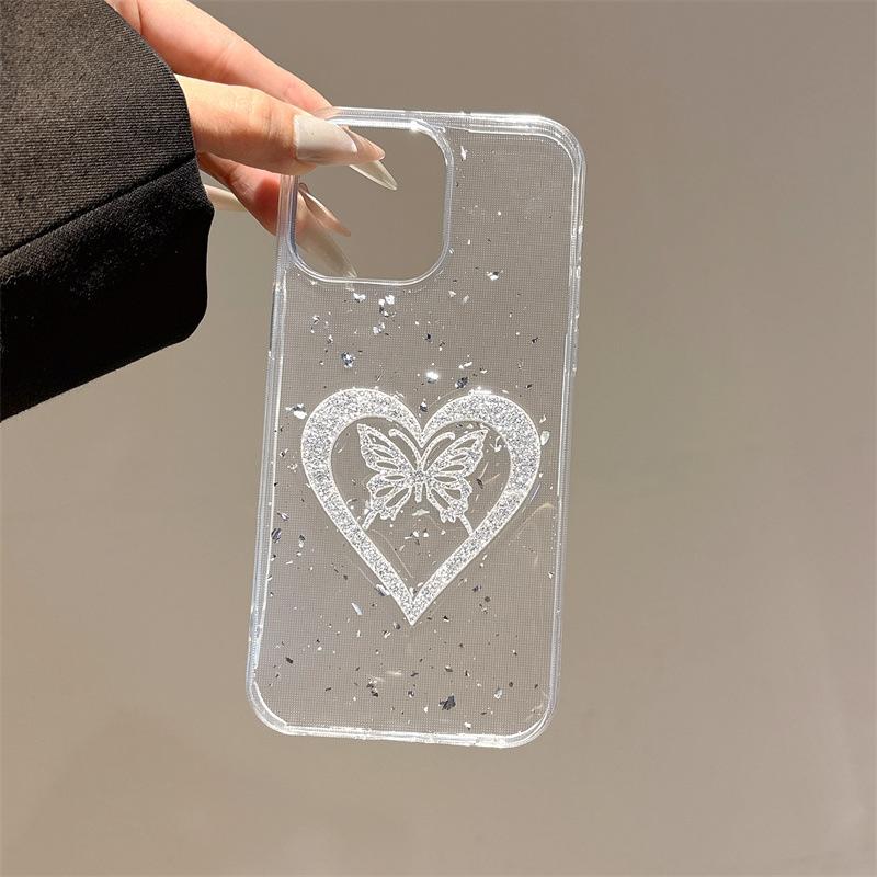 ins love butterfly is suitable for Apple 16pro mobile phone case iPhone15max anti-drop 14plus lanyard 13 case.
