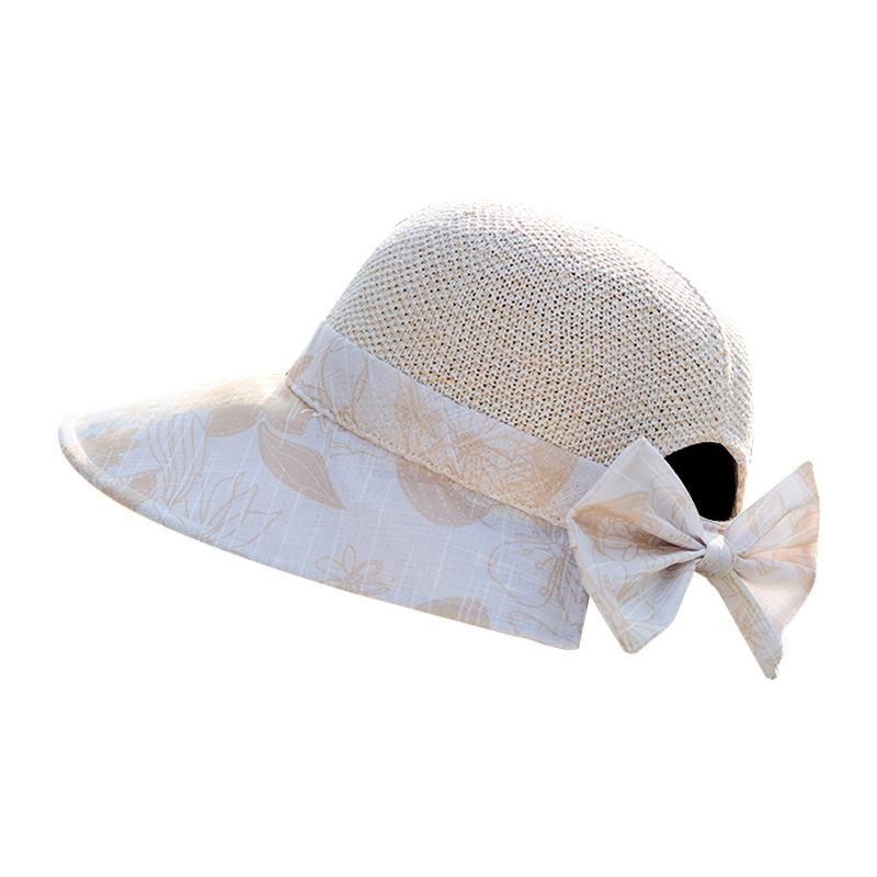 Chapéu florido retro novo de primavera e verão para mulheres, aba grande, laço, viseira de proteção solar, chapéu de praia para férias na beira-mar