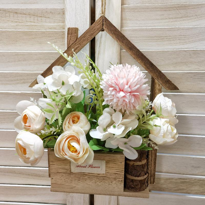 European-style Wooden Wall Hanging Flower Basket with Macrame