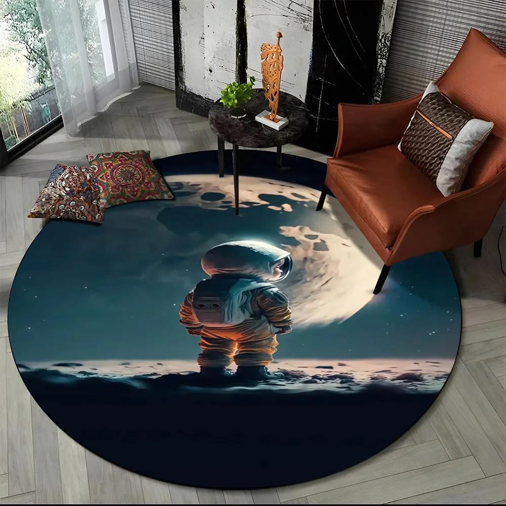 3D Astronaut Space Cartoon Round Carpet Rug for Living Room Bedroom Child Playroom Chair Decor,Pet Area Rug Non-slip Floor Mat