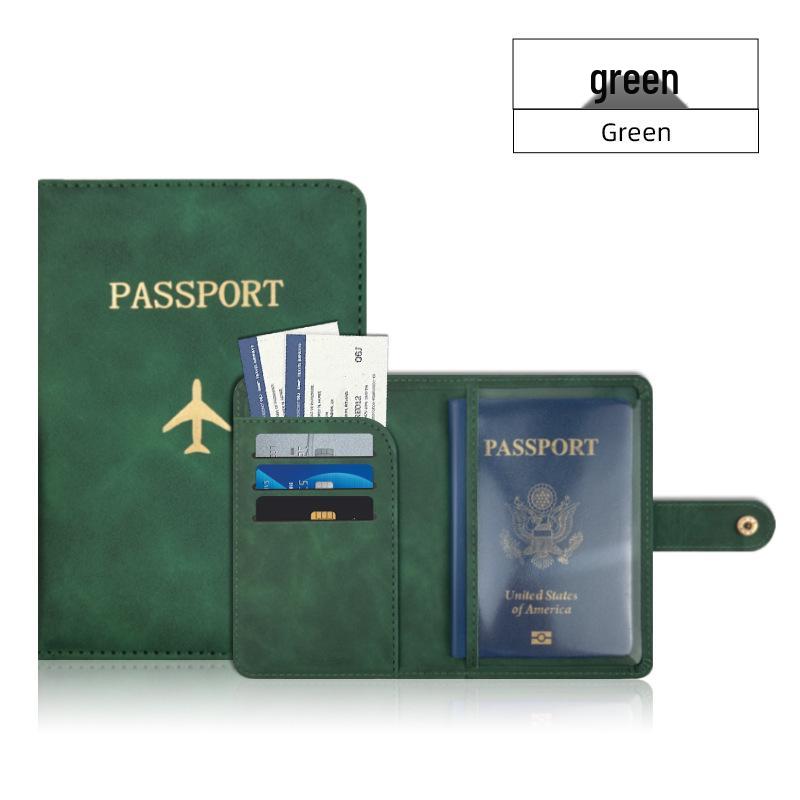 Leather Passport Holder with Airplane Buckle & Multi-Card Slots - PU Passport Protection Set