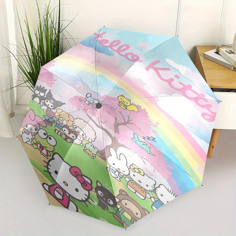 Hello Kitty, Sanrio Automatic Open/Close Umbrella-Cute Umbrella with Cute Design, Portable 3-Fold Compact Umbrella for Men & Women, Hallowee