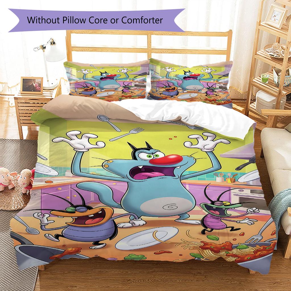 Oggy Bedding Quilt Set Quilt Cover Pillowcase Home Decoration Birthday Gift (1 * duvet cover + 2 * pillowcase, without core)