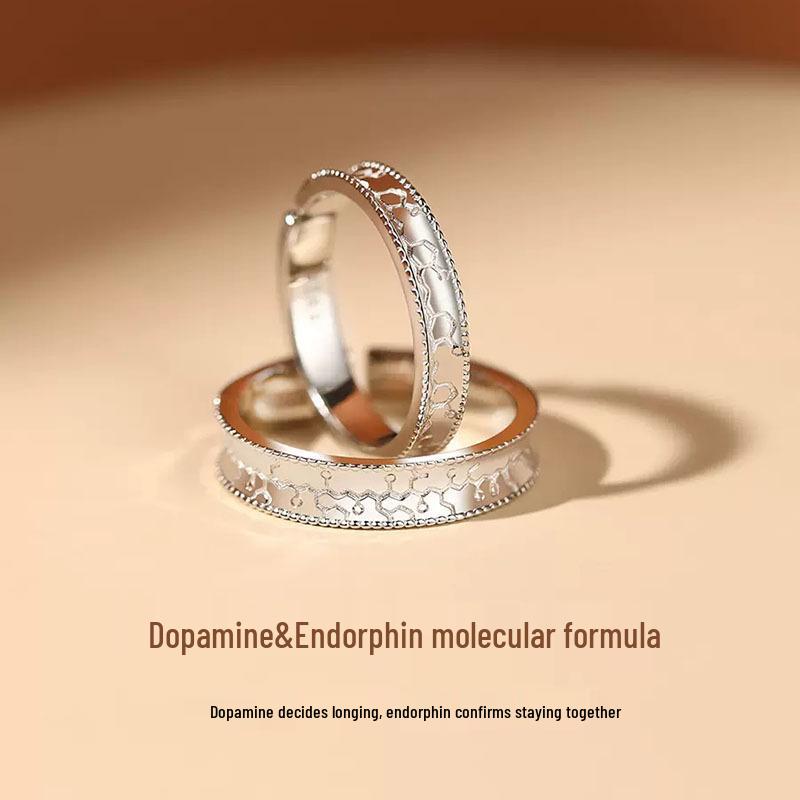 Dopamine Endorphin Sterling Silver Matching Couple Rings - Women's and Men's Gift for Girlfriend, Christmas Edition
