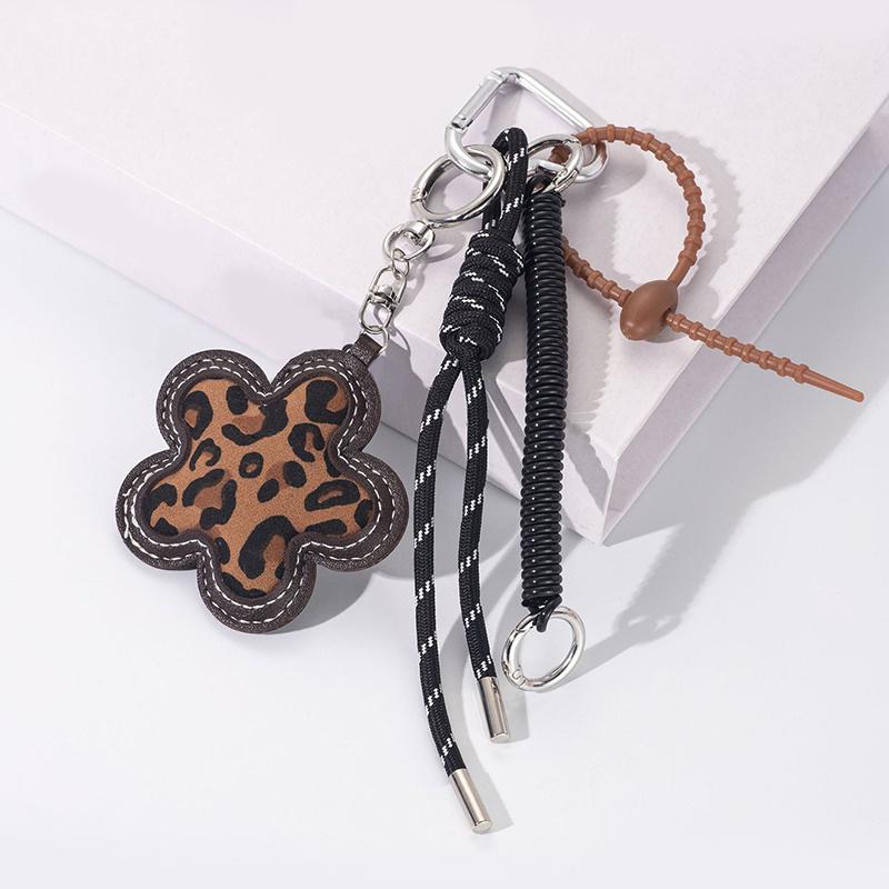 Matte Leopard Print Flower Bag Hanging Sex Exquisite Leopard Print Flower DIY Braided Rope Car Keychain Key Chains for Women