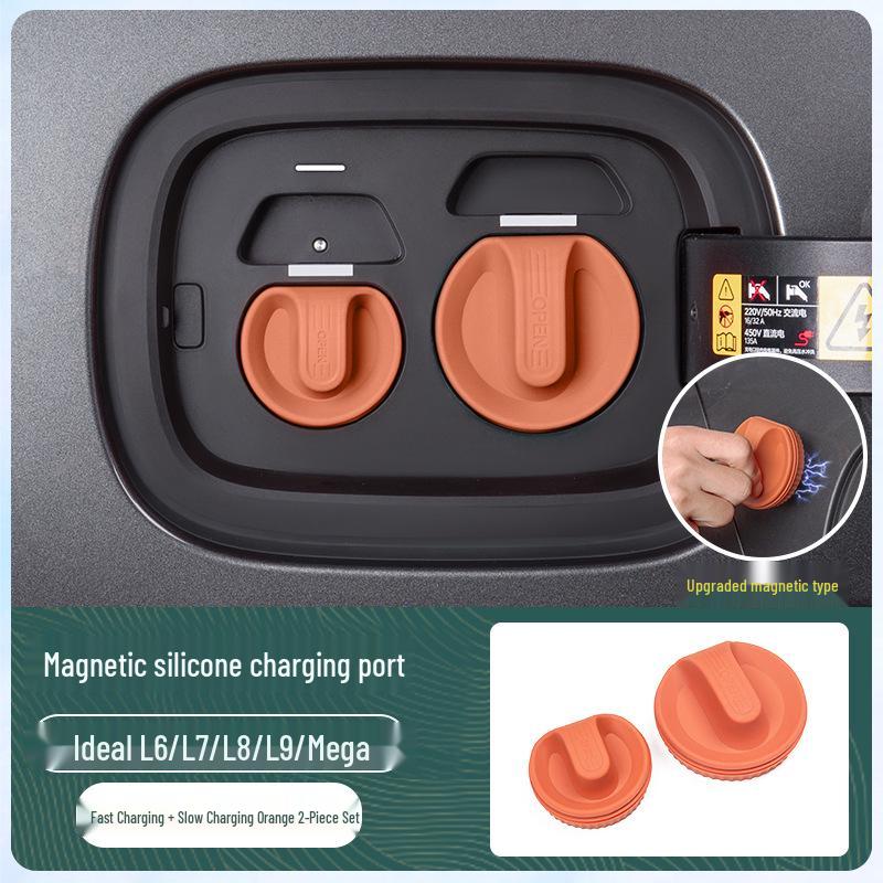 Silicone Waterproof Magnetic Charging Port Cover for Ideal L6-L9 Cars - Black Tech Accessory
