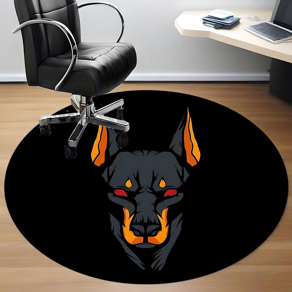 1pc Doberman, Guardian Office Round Area Rug, Indoor Mat Suitable For Office, Under Office Chairs Bedroom Living Room Home Decor, Room Deco