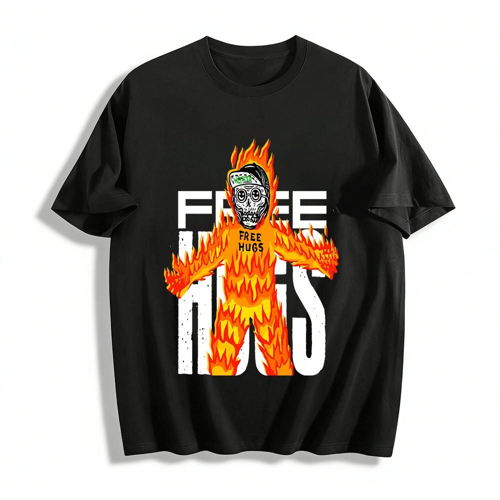 

Funny Flame Skull Free Hugs Graphic Novelty Casual Short Sleeve T-Shirt Pure cotton T-shirt XXS