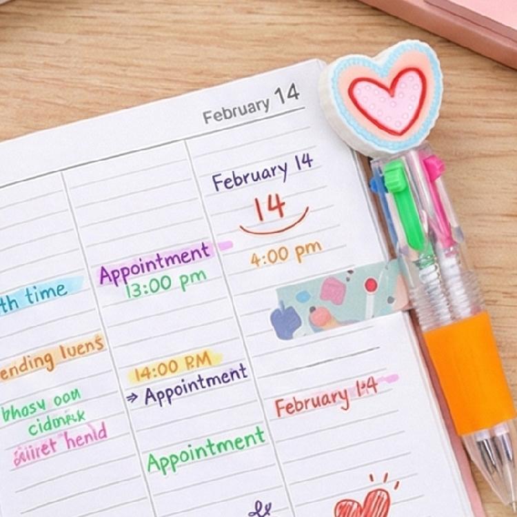12Pcs Heart Shape Multicolored Pen 4-Color-in-1 Ballpoint Pen for Daily Note Taking Drawing and Classroom Exchange Gift